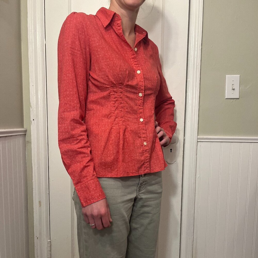 Lauren Ralph Lauren Women's Long Sleeve Pink Button Up Collar V Neck Blouse - Picture 2 of 9